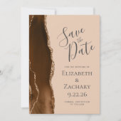 Moderne Mocha Brown Gold Agaat Tan Save the Date (Voorkant)