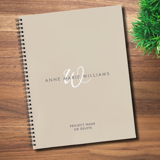 Moderne Mocha Bruine Witte Script Monogram Notitieboek