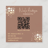 Moderne Mocha Mousse luxe gouden confetti QR code Vierkante Visitekaartje (Achterkant)