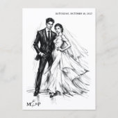 Moderne Mode Koolstoffetschets Huwelijk Menu (Achterkant)