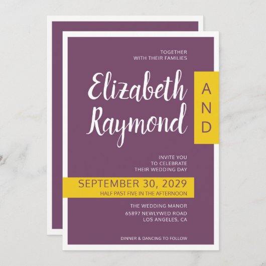 Moderne moderne paarse minimale bruiloft kaart (Voorkant / Achterkant)