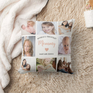 Moderne Moeder 8 Fotocollage Roze Hart Kussen