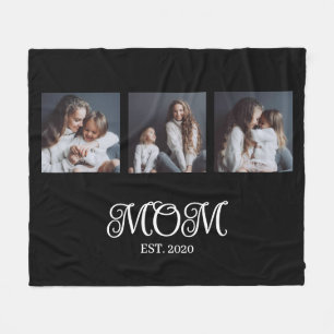 Moderne Moeder Vastgestelde Script Zwart 3 Foto Fleece Deken