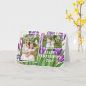 Moderne Moederdag foto Stijlvolle Paarse tulp Kaart (Gele Bloem)