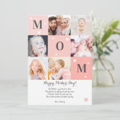 Moderne moederdag moeder 6 foto's collage roze kor kaart (Staand voorkant)
