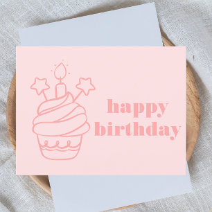 Moderne Moedige Pastel Roze Meisjesachtige Verjaar Briefkaart