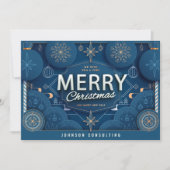 Moderne, monochromatische sneeuwvlokken kerstmis feestdagenkaart (Voorkant)