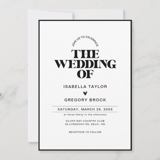 Moderne monochrome foto met QR-code bruiloft Kaart (Voorkant)