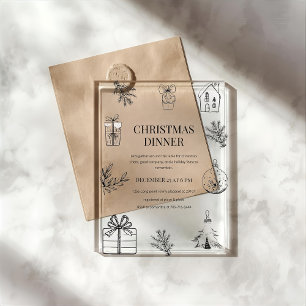 Moderne Monochrome Kerst Dinner Acryl Uitnodigingen
