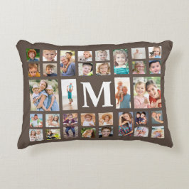 Moderne monogram 32 Familie Foto Collage Brown Accent Kussen