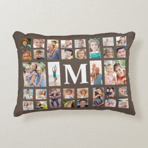 Moderne monogram 32 Familie Foto Collage Brown Accent Kussen
