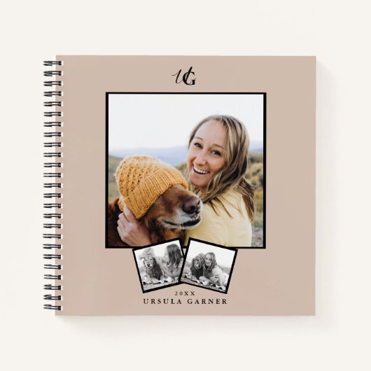 Moderne monogram 3-foto notitieboek (Voorkant)