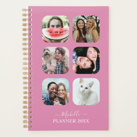 Moderne Monogram 6 Foto Blush Pink Planner (Voorkant)