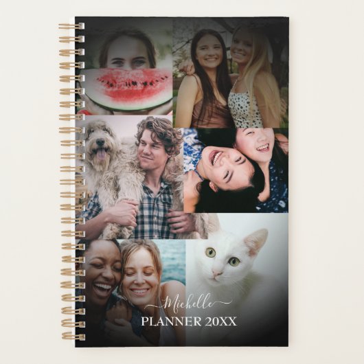 Moderne monogram 6 Foto zwarte planner (Voorkant)