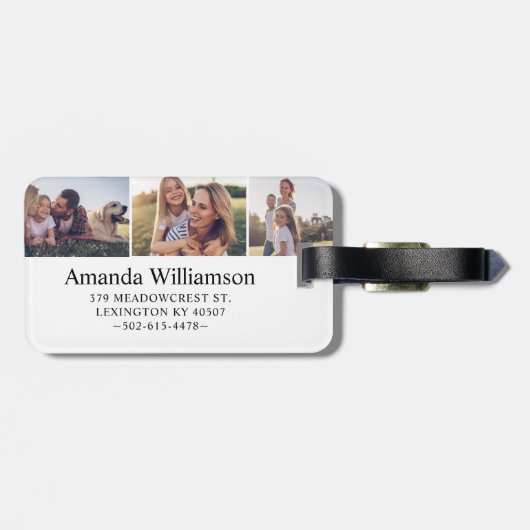 Moderne monogram Aangepaste fotocollage Bagagelabel (Achterkant horizontaal)