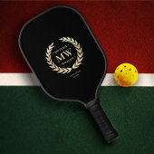 Moderne Monogram Aangepaste Naam Zwart Gouden Kran Pickleball Paddle