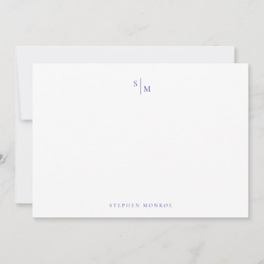 Moderne Monogram admiral Blue Correspondence Note Notitiekaartje (Voorkant)