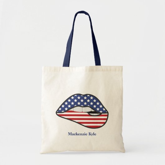 Moderne Monogram Amerikaanse Vlag Lippen Tote Bag (Voorkant)