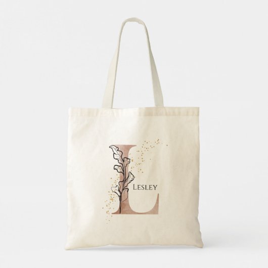 Moderne monogram beginletter L Boho gepersonalisee Tote Bag (Achterkant)