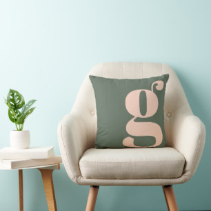 Moderne Monogram Beginletter Saliegroen Roze Kussen