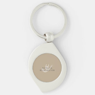 Moderne monogram beige grijs Eenvoudige legante na Sleutelhanger