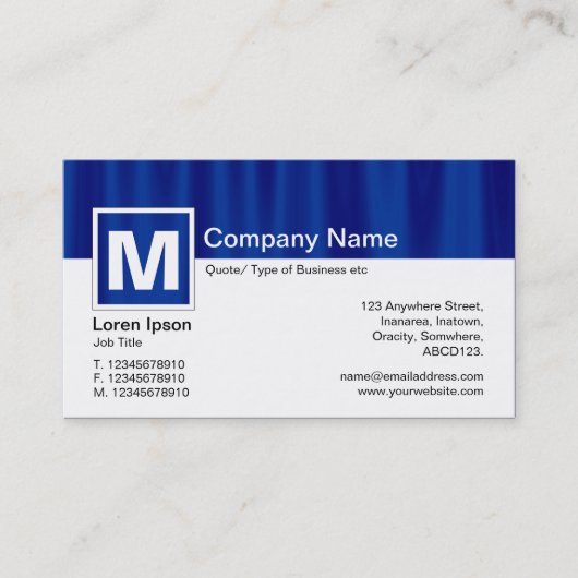 Moderne monogram - Blauw gordijn Visitekaartje (Voorkant)