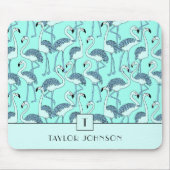 Moderne monogram blauwe flamingo's muismat (Voorkant)