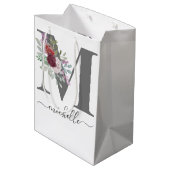 Moderne Monogram Bloem Initial Naam Medium Cadeauzakje (Achterkant Gekanteld)