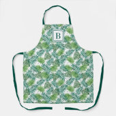 Moderne Monogram Botanische Groene Palmbladeren Schort (Voorkant)