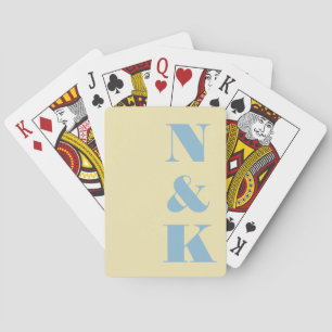 Moderne Monogram Boter Geel Blauw Elegant Huwelijk Pokerkaarten