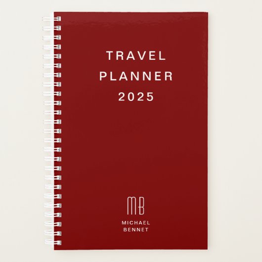 Moderne Monogram Bourgogne Reis Planner (Voorkant)