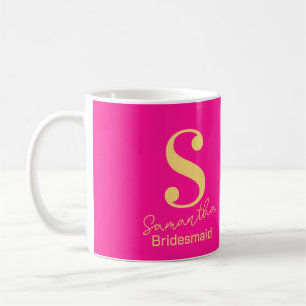 Moderne Monogram Bruidsmeisje Roze Rood Koffiemok