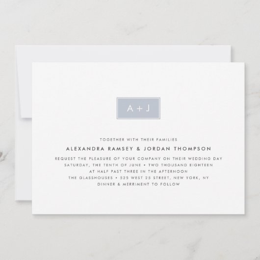 Moderne Monogram bruiloft uitnodiging | leisteen (Voorkant)
