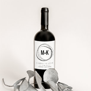 Moderne monogram bruiloft voor wijn etiket