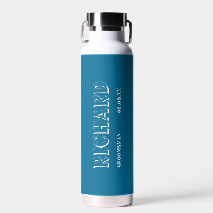 Moderne Monogram Bruiloftsbruidsschat Blauw Waterfles