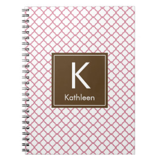Moderne monogram (bruin/roze) notitieboek