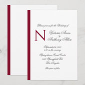 Moderne Monogram Burgundy Simple Budget Wedding Kaart (Voorkant / Achterkant)