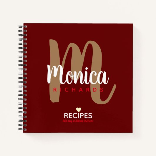 Moderne monogram chef recepten donkerrood notitieboek (Voorkant)