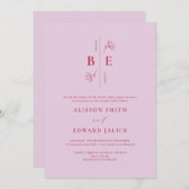 Moderne Monogram Crest Lavendel Magenta Bruiloft Kaart (Voorkant / Achterkant)