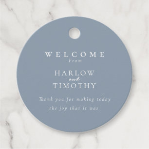 Moderne Monogram Crest Stoffig Blauw Bruiloft Welk Bedankjes Labels