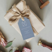 Moderne Monogram Crest Stoffig Blauw Bruiloft Welk Cadeaulabel