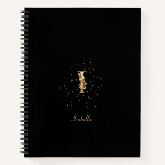 Moderne Monogram Eerste Letter I Bloempatroon Notitieboek