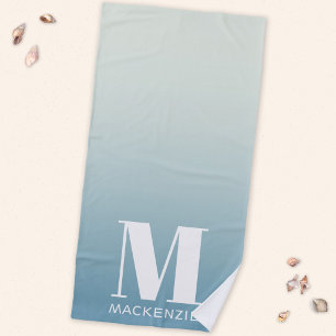 Moderne Monogram Eerste Letter Naam Teal Aqua Grad Strandlaken