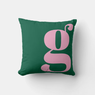 Moderne Monogram Eerste Letter Preppy Roze Groen Kussen