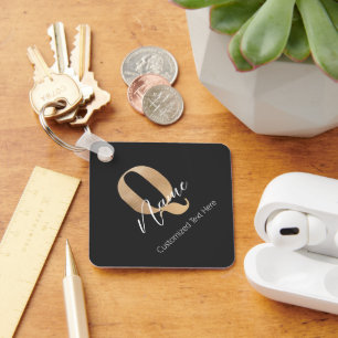 Moderne Monogram Eerste Letter Q & Naam Persoonlij Sleutelhanger