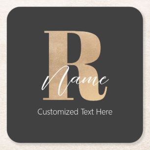 Moderne Monogram Eerste Letter R & Naam Persoonlij Vierkante Kartonnen Onderzetter