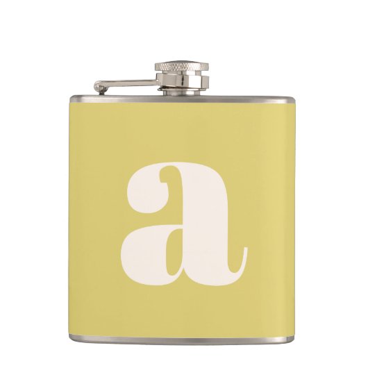 Moderne Monogram Eerste Letter Zachte Gele Trouw Heupfles (Voorkant)