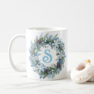 Moderne Monogram Eerste Winter Krans Koffiemok