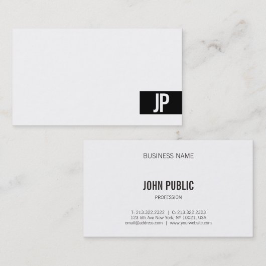 Moderne monogram Elegant Black White Minimalist Visitekaartje (Voorkant / Achterkant)