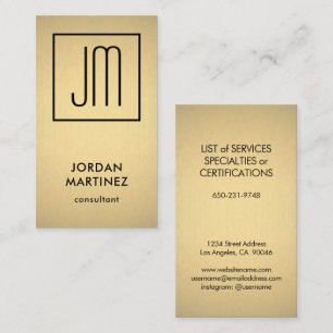 Moderne monogram Elegant Faux Gold Foil & Black Visitekaartje